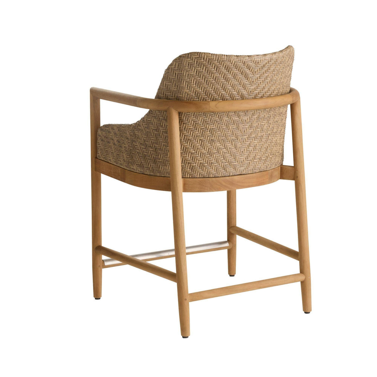 Chair with woven backrest and wooden frame on a white background