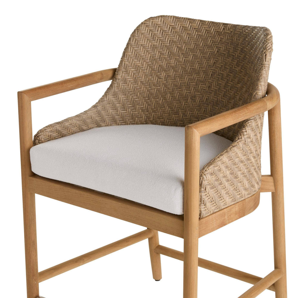 Chair with woven backrest and light wood frame on a white background