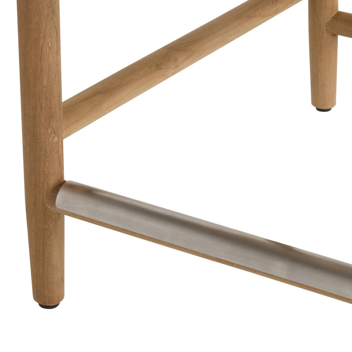 Close-up of a wooden shelf with metal bracket on a white background
