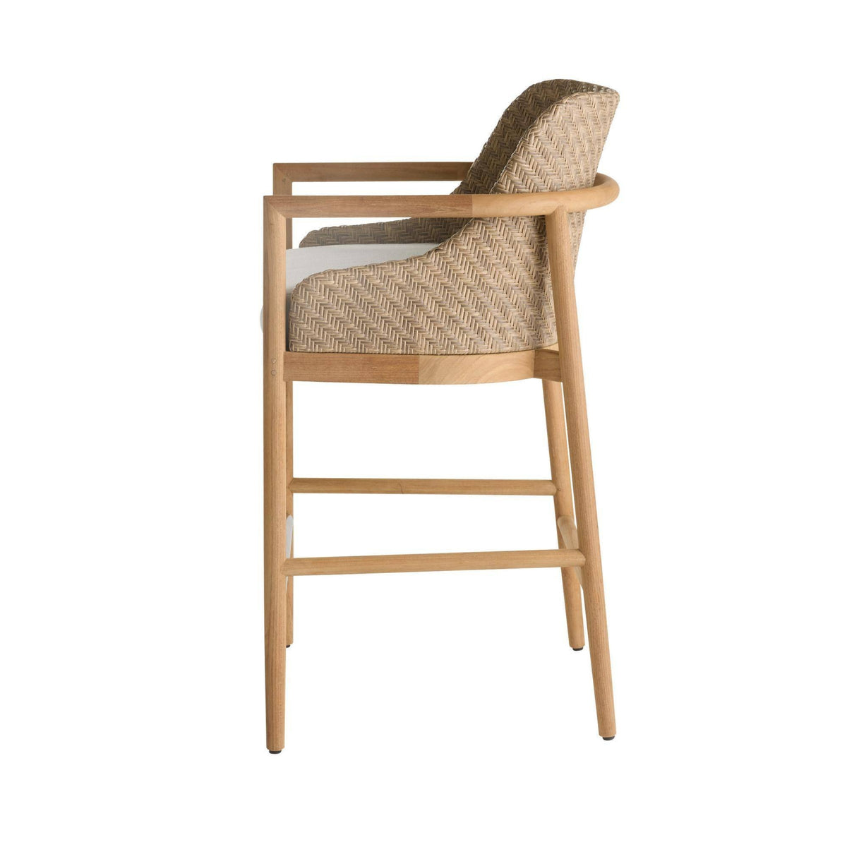 Chair with woven backrest and wooden frame on a white background
