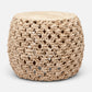 Beige woven stool on a white background