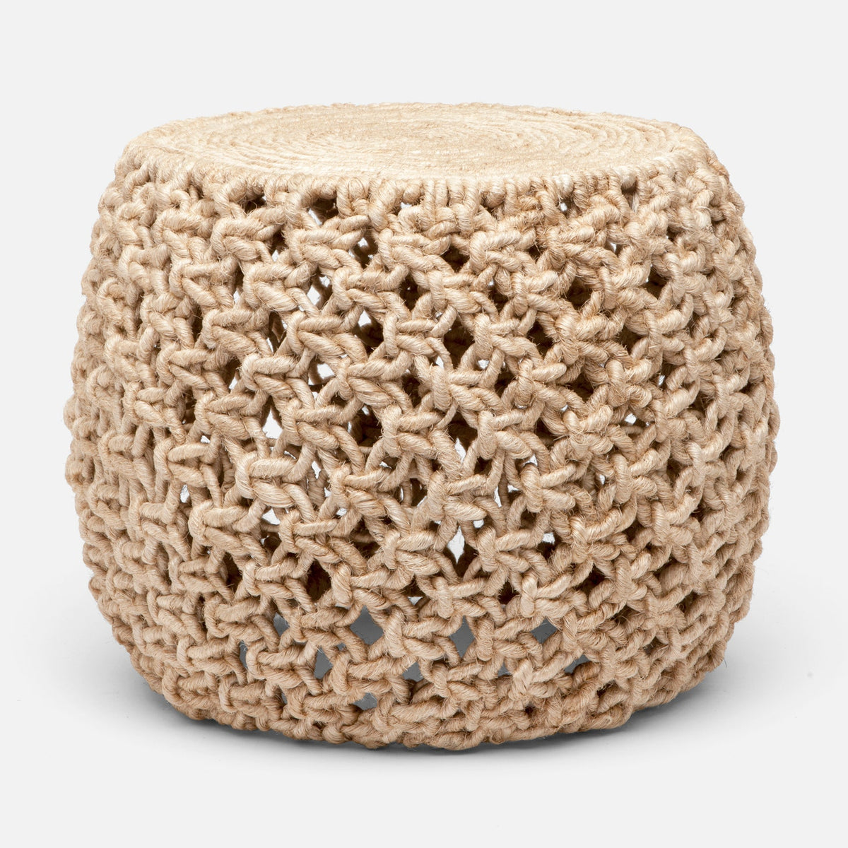 Beige woven stool on a white background