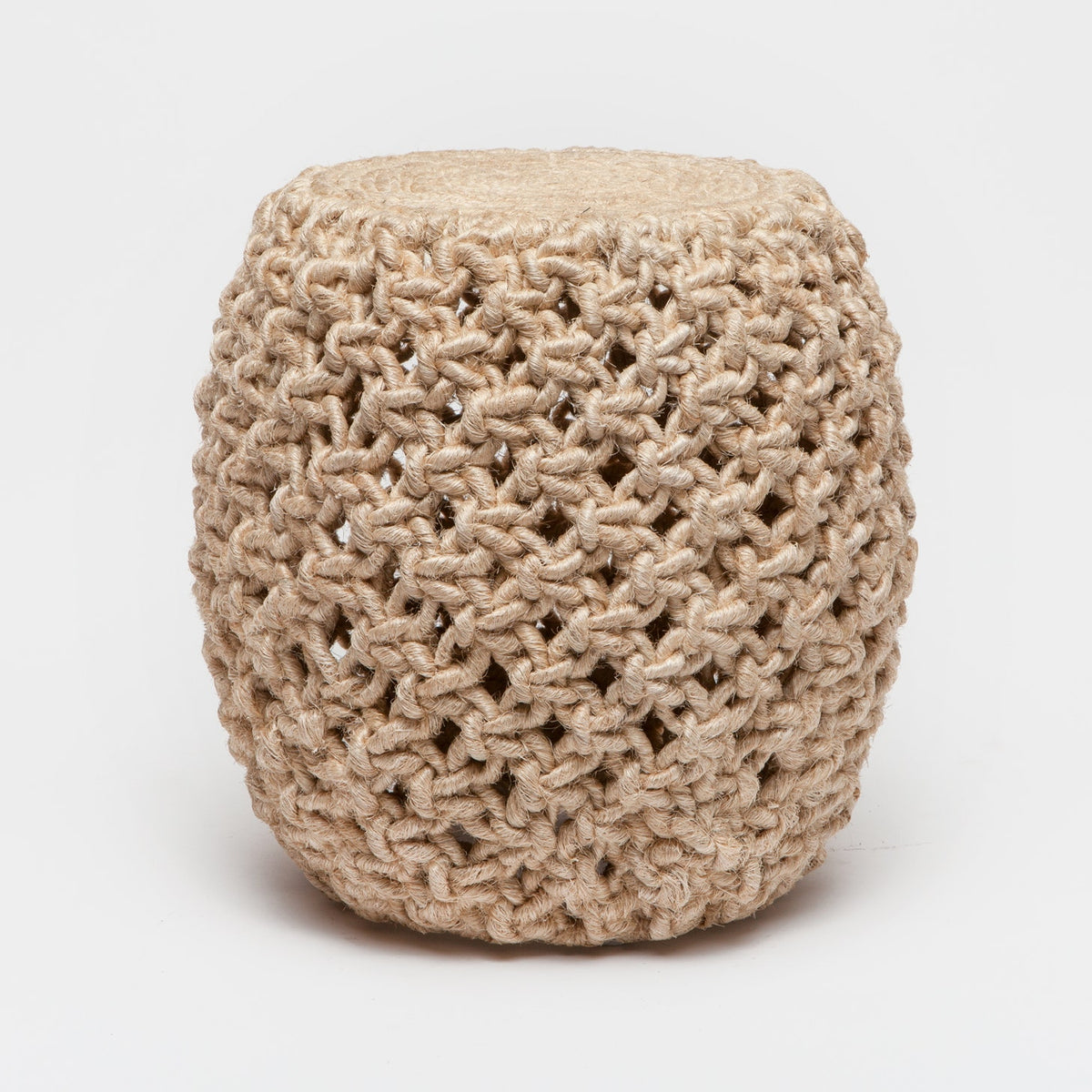 Beige woven stool on a white background