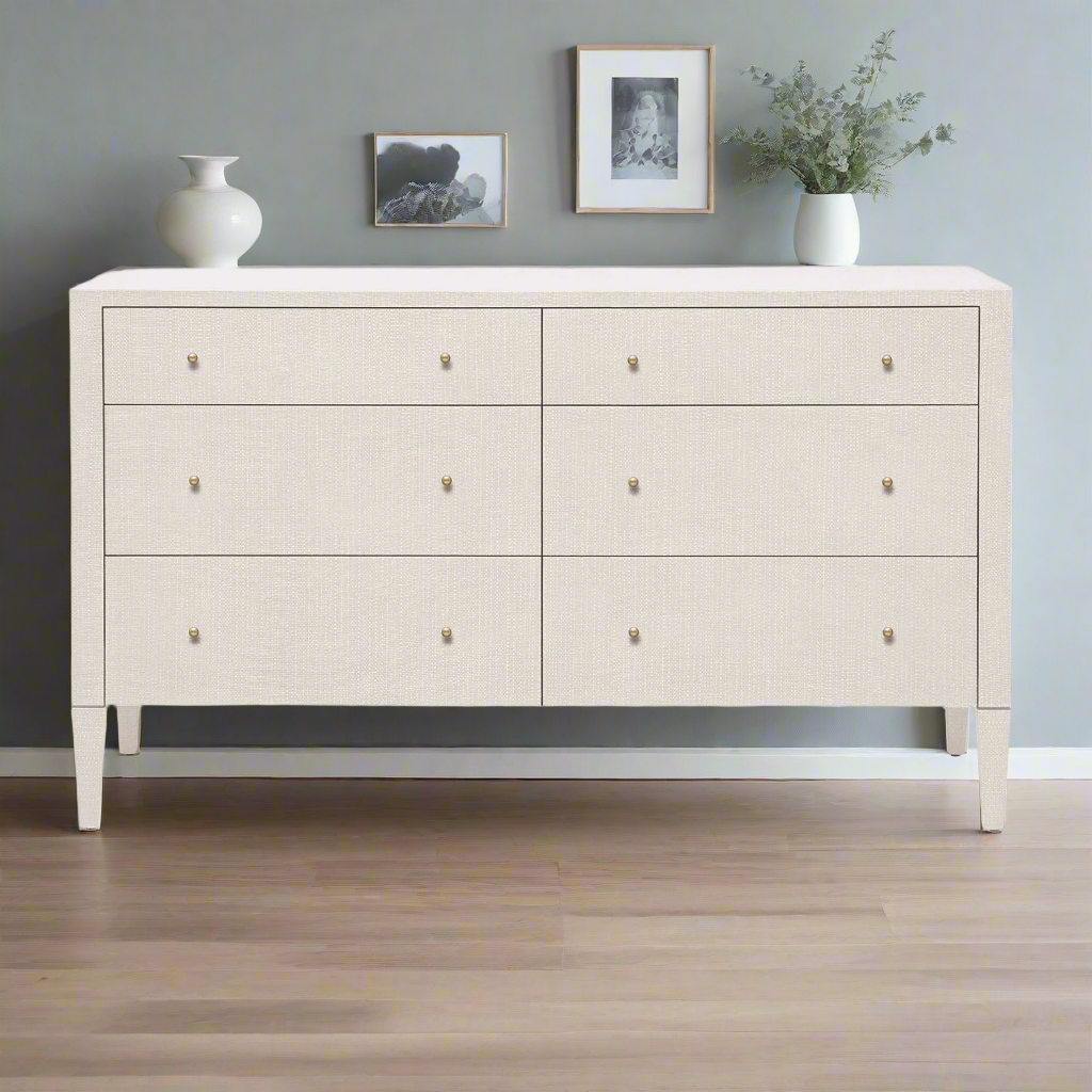 Conrad 60" Dresser French Gray Faux Raffia