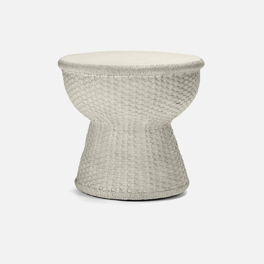 Woven side table on a white background
