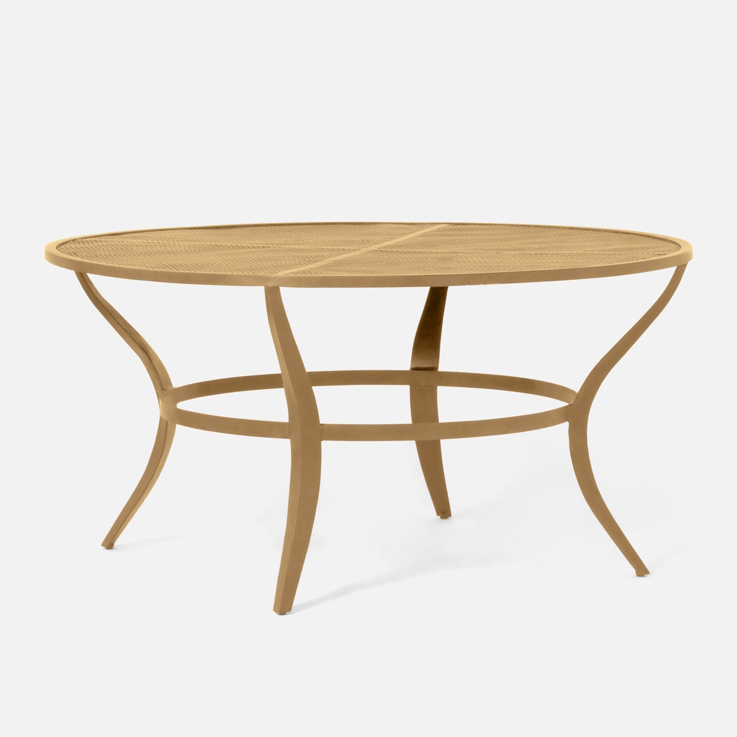 gold metal outdoor table with a white background