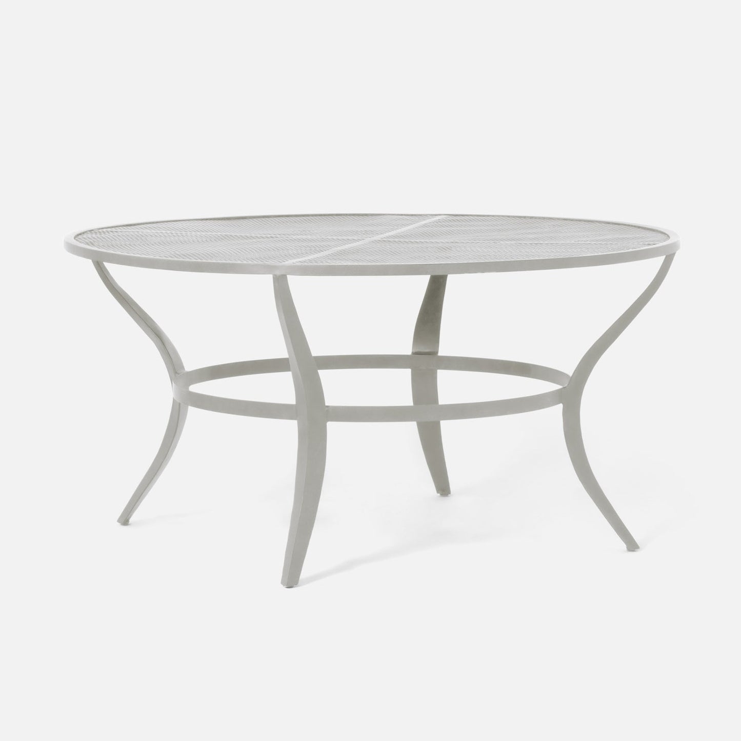 Round metal outdoor table on a white background