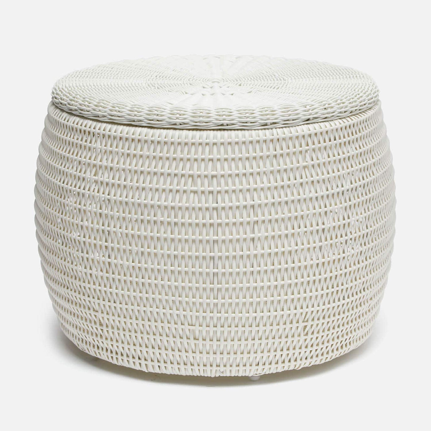 White woven coffee table on a light gray background