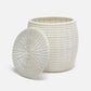 A white woven side table with a matching round lid, displayed on a clean white background.