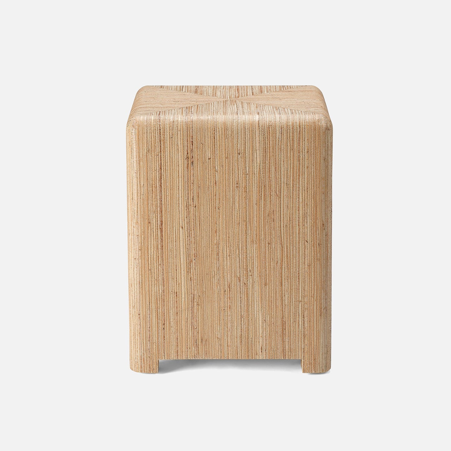 Wooden stool with a natural finish on a white background