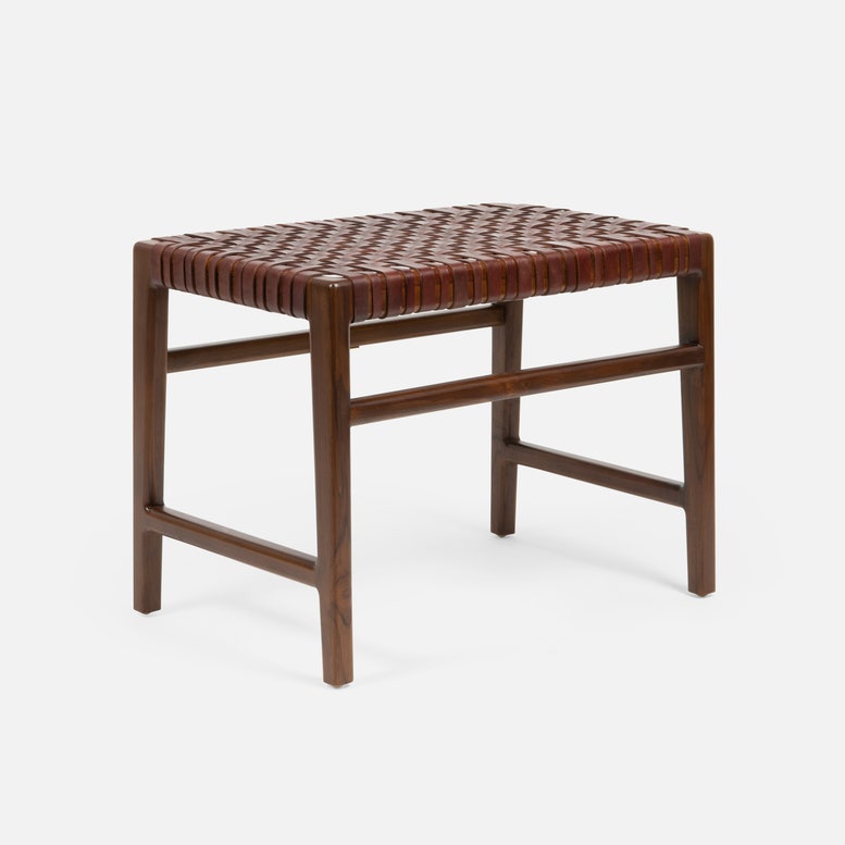 Brown woven stool on a white background