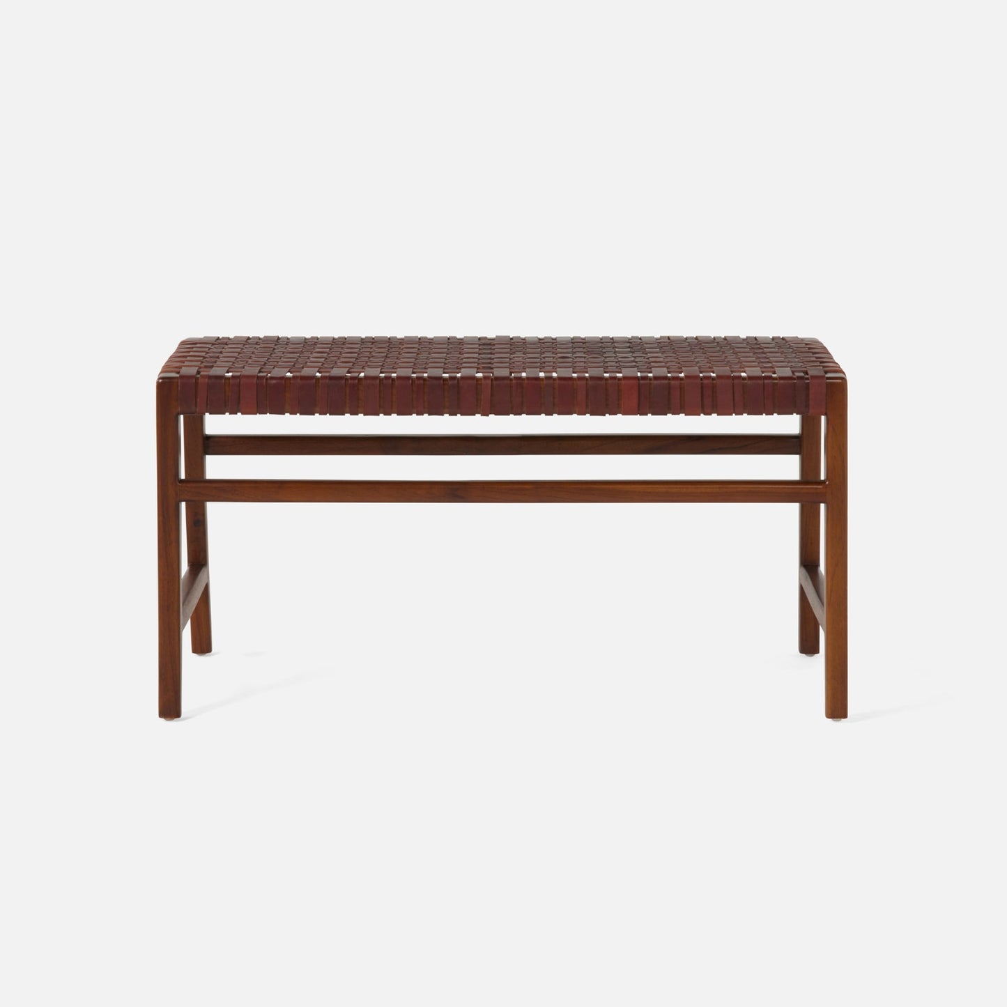 Woven bench with wooden frame on a white background