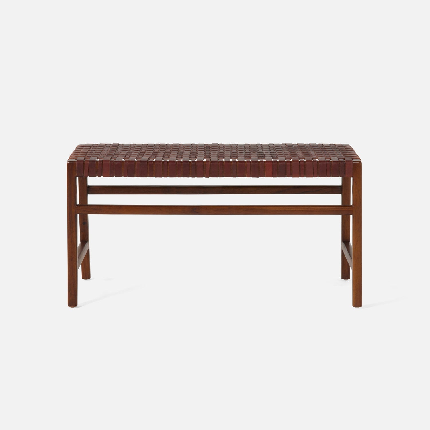 Woven bench with wooden frame on a white background