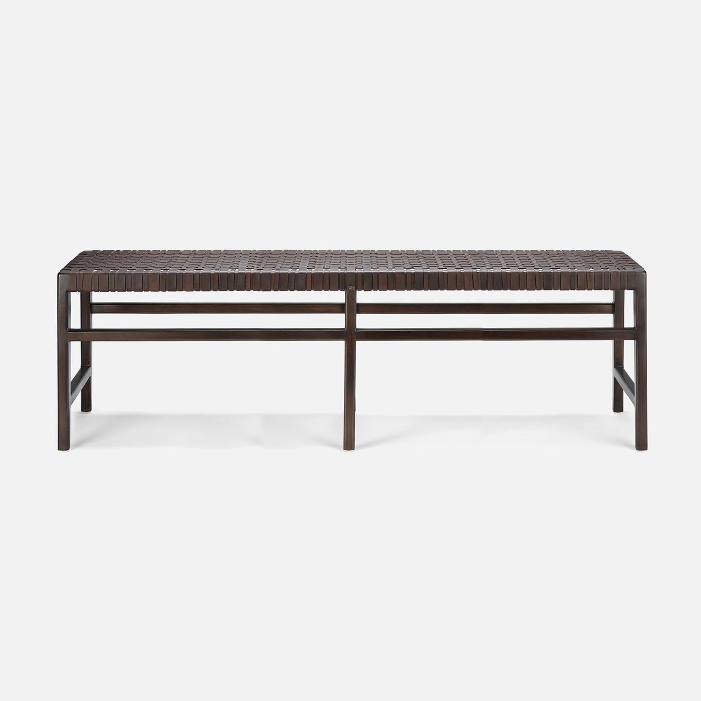 Brown woven outdoor bench on a white background