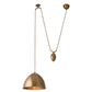Gold pendant light with hanging chain on a white background