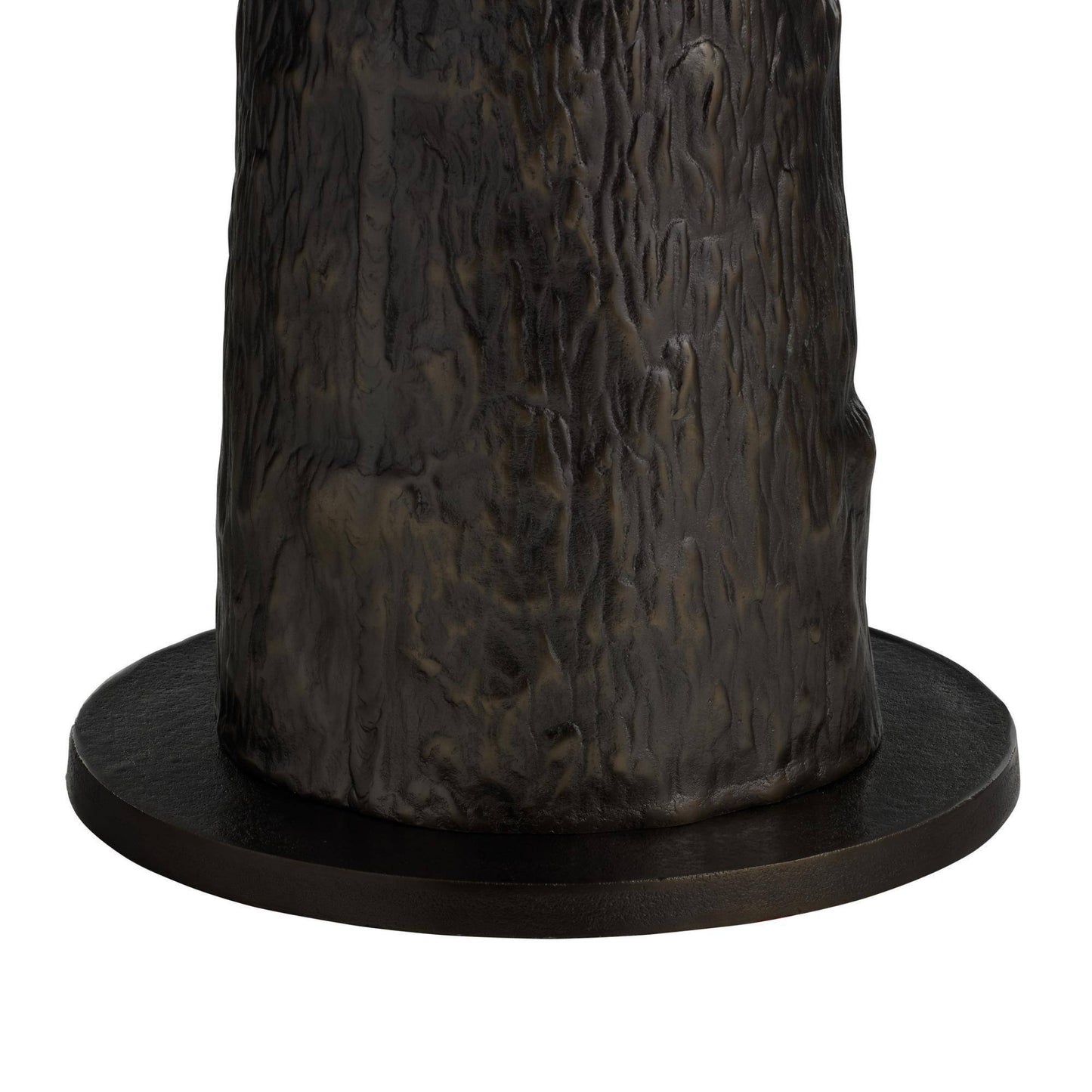 Close-up of a dark brown textured cylindrical pedestal base with a circular flat platform, shown against a plain white background.