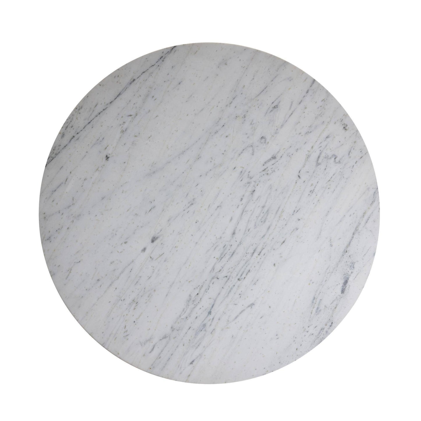 A round white marble tabletop or decorative tile with natural gray veining, shown from a top-down view on a white background.