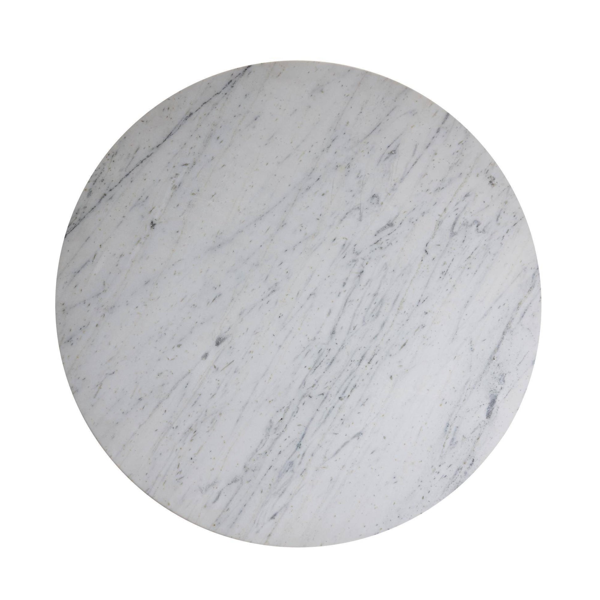 A round white marble tabletop or decorative tile with natural gray veining, shown from a top-down view on a white background.