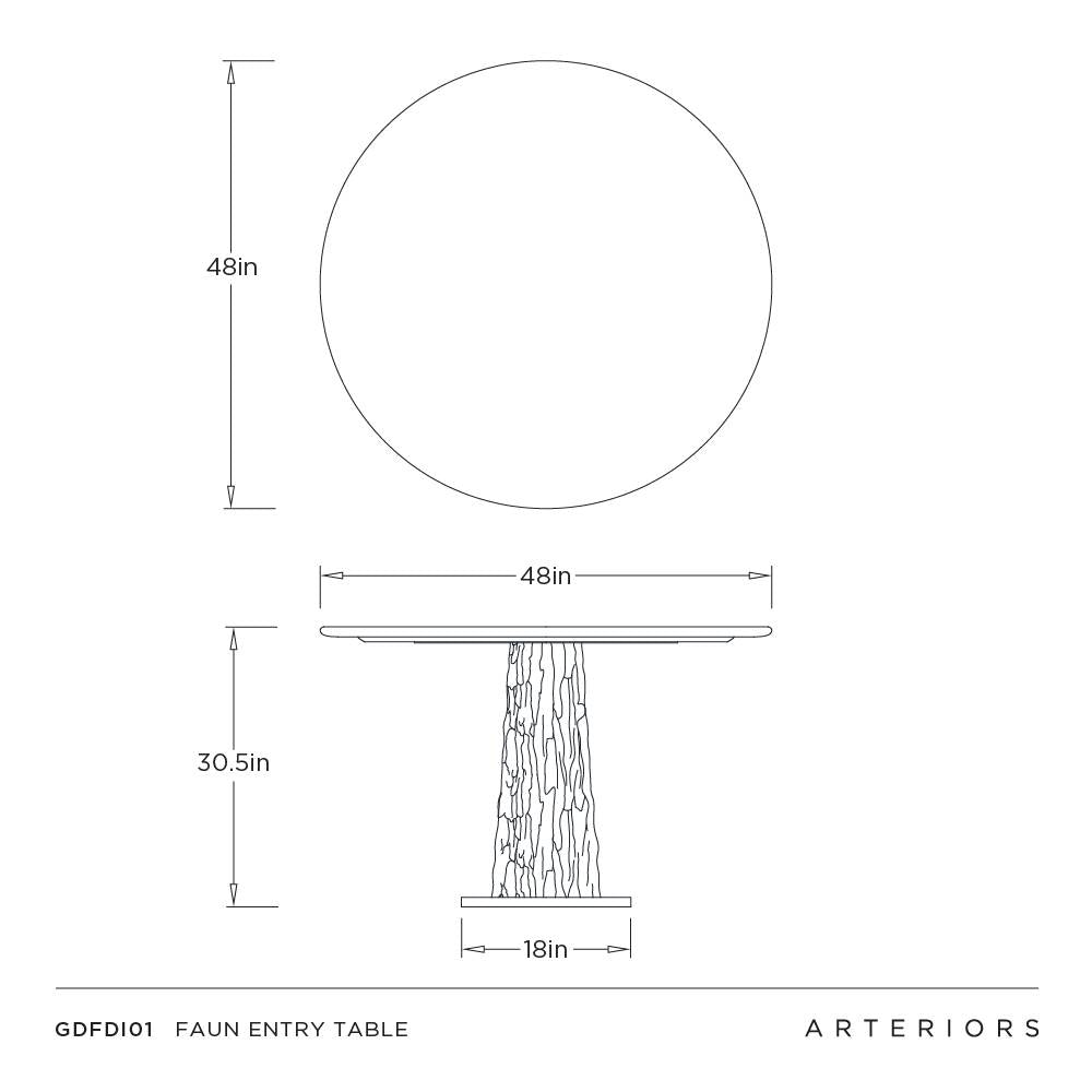 Dimensions of a table with Arteriors branding