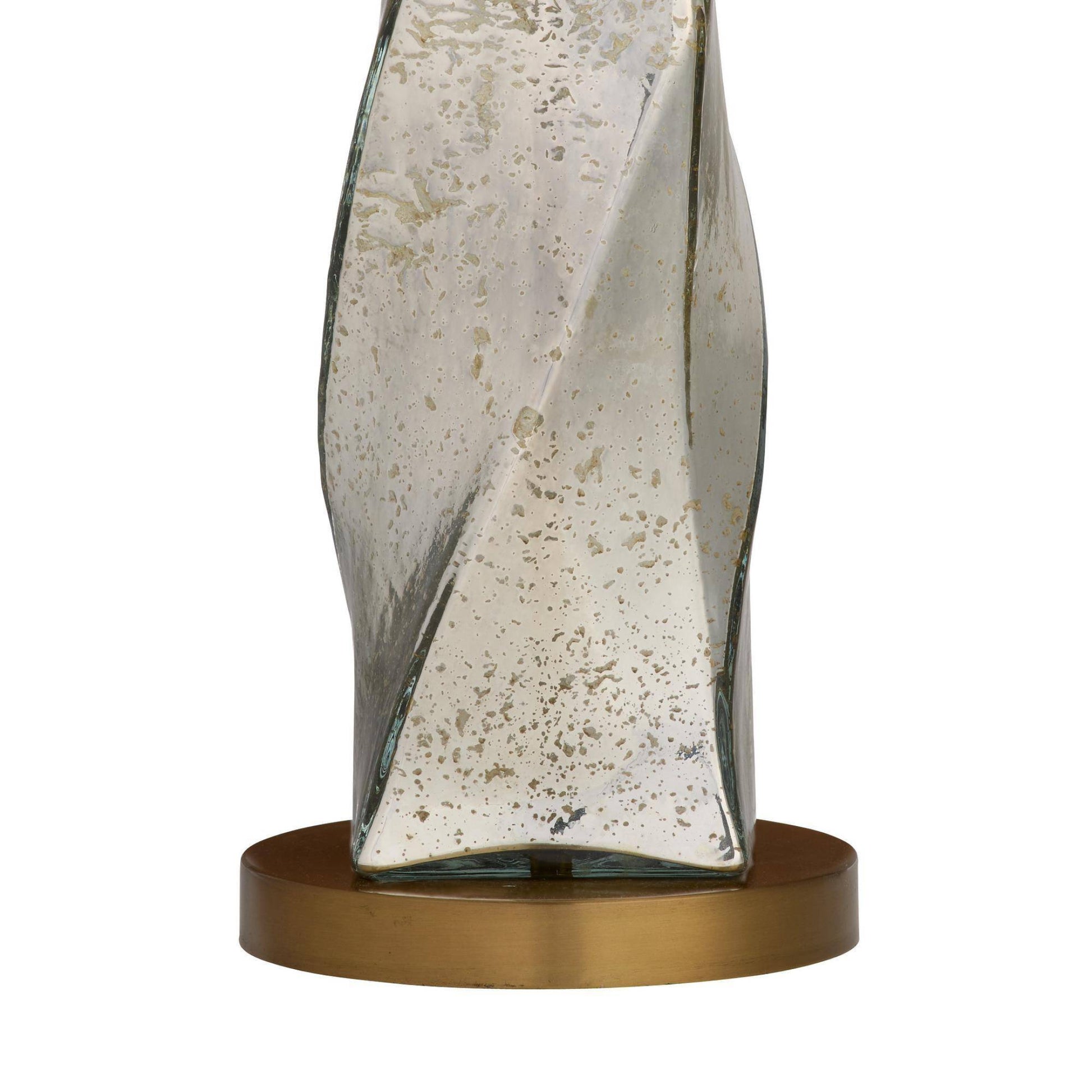 Decorative glass vase with a textured surface on a bronze base against a white background