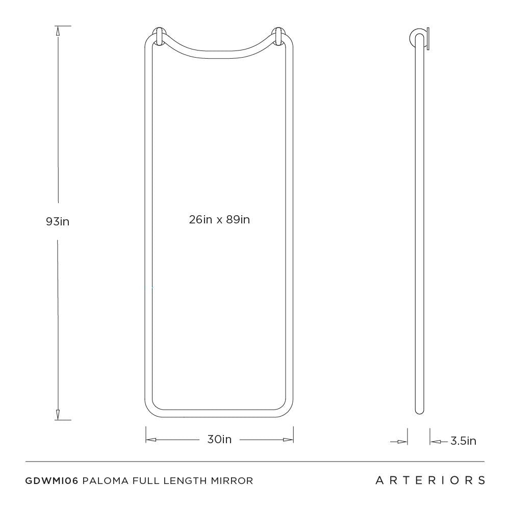 Measurement chart for a full-length mirror with dimensions labeled