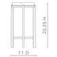 A black and white technical line drawing of a stool, showing its dimensions with a height of 20.25 H and a width of 11 D.