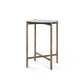 Accent table with metal frame and glass top on a white background