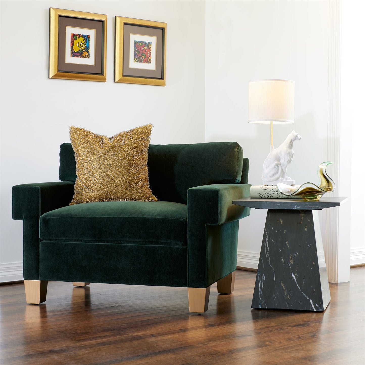 Aero Side Table Black Leathered Marble