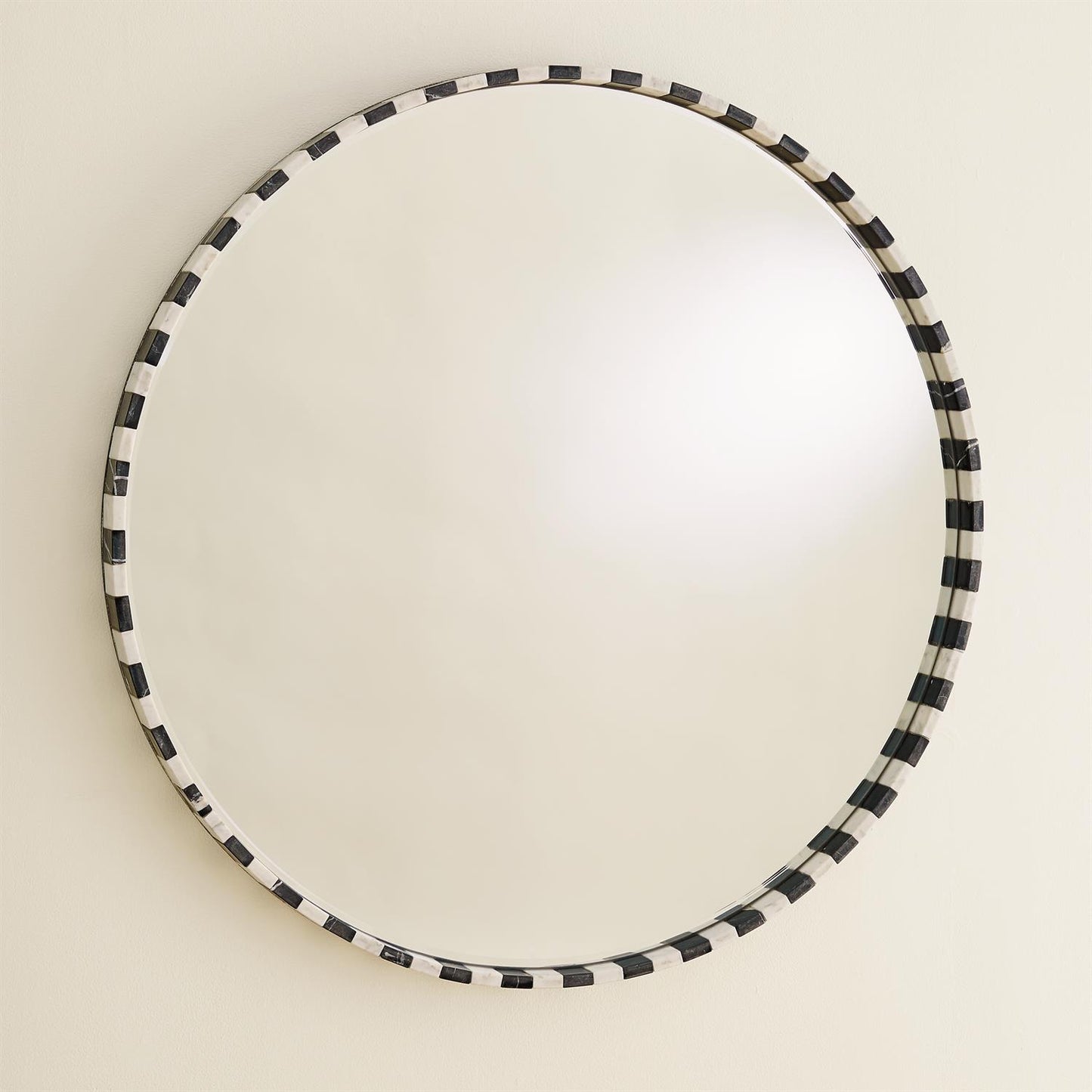 global views black and white marble mirror round