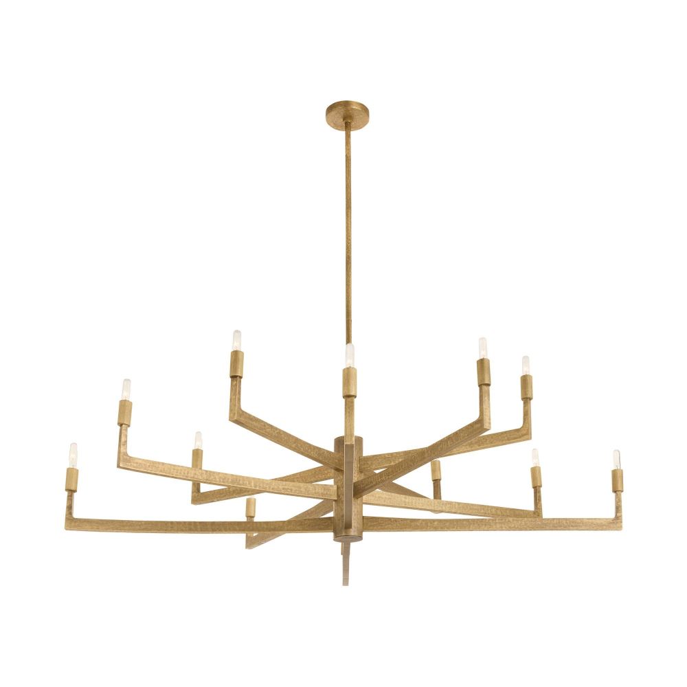 Gold chandelier with multiple arms on a white background