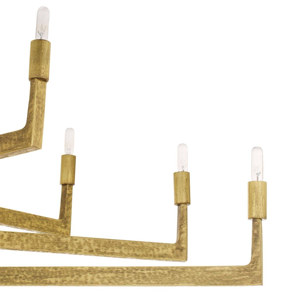 Gold chandelier with multiple arms on a white background
