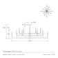 Technical drawing of a chandelier with dimensions and Arteriors branding