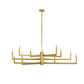 Gold chandelier with multiple arms on a white background