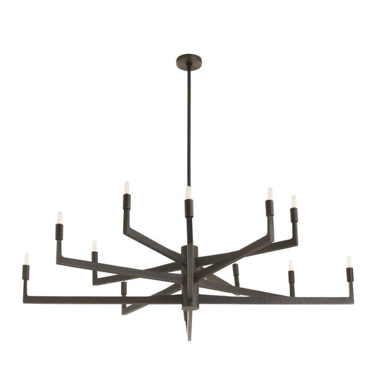 Black chandelier with multiple arms on a white background