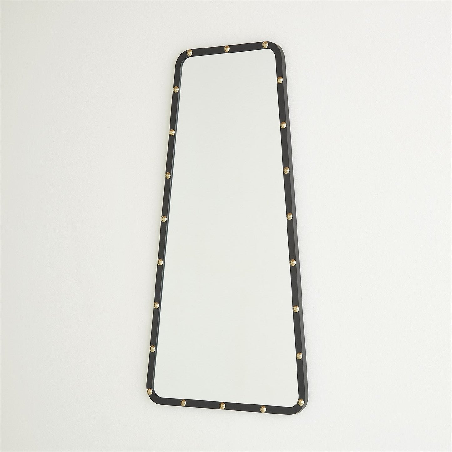 Rectangular mirror with gold studs on a white background