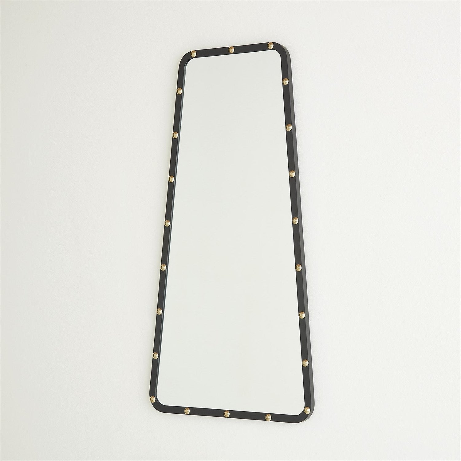 Rectangular mirror with gold studs on a white background