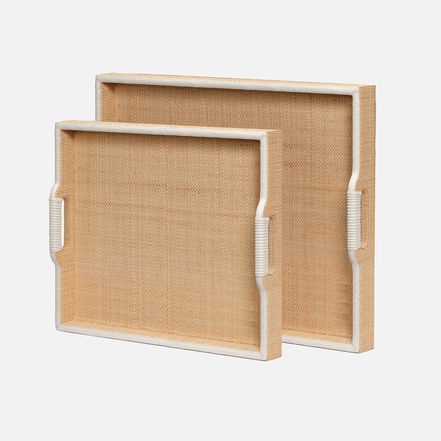 Two woven trays with white frames on a light gray background