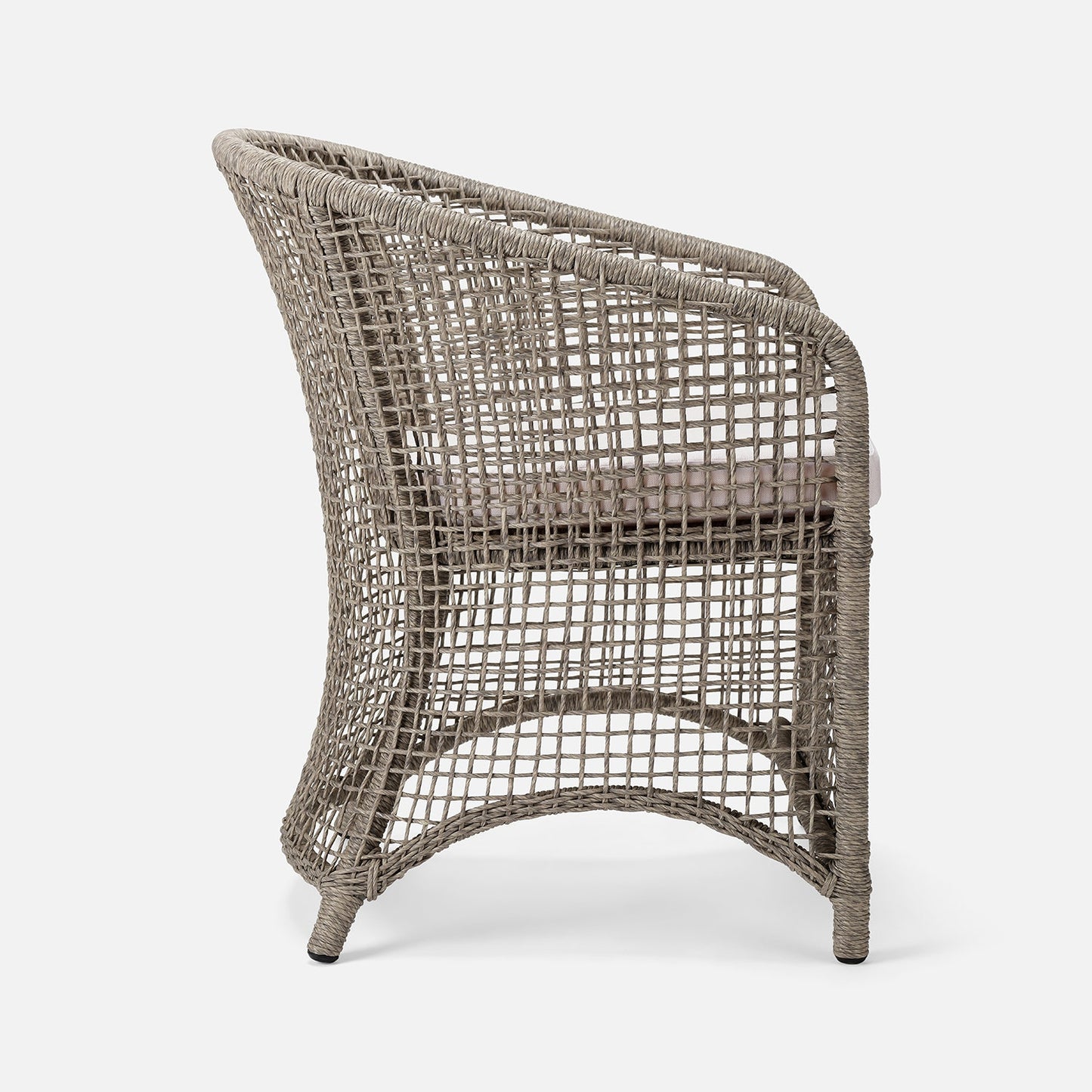 Woven chair with a natural gray finish on a white background