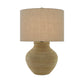 Beige textured table lamp with a matching shade on a white background
