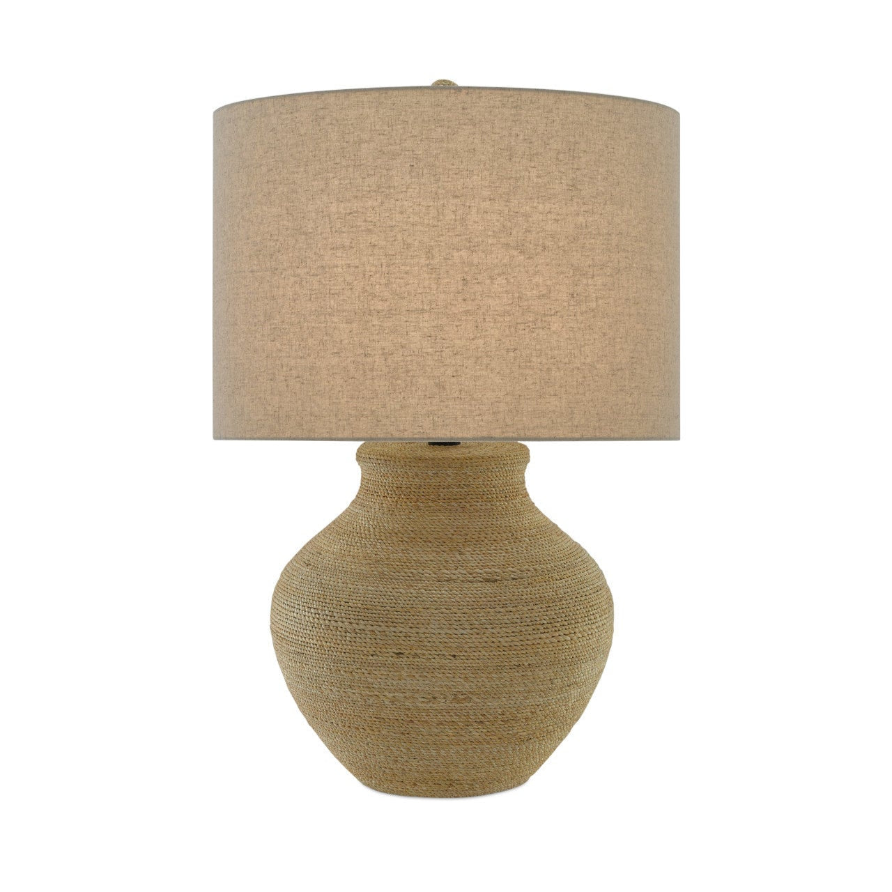 Beige textured table lamp with a matching shade on a white background