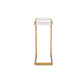 A modern rectangular side table featuring a textured gold metal frame and a white marble top, shown against a plain white background.