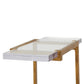 Glass-top table with wicker frame on a white background