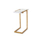 Small side table with glass top and rattan frame on a white background