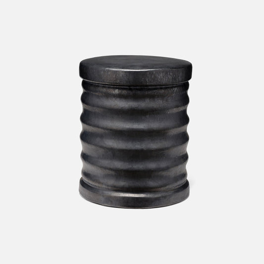 Black ribbed cylindrical container on a white background