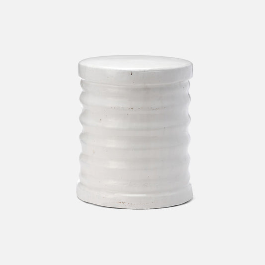 White ceramic vase with textured surface on a white background