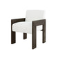 White armchair with dark wooden frame on a white background
