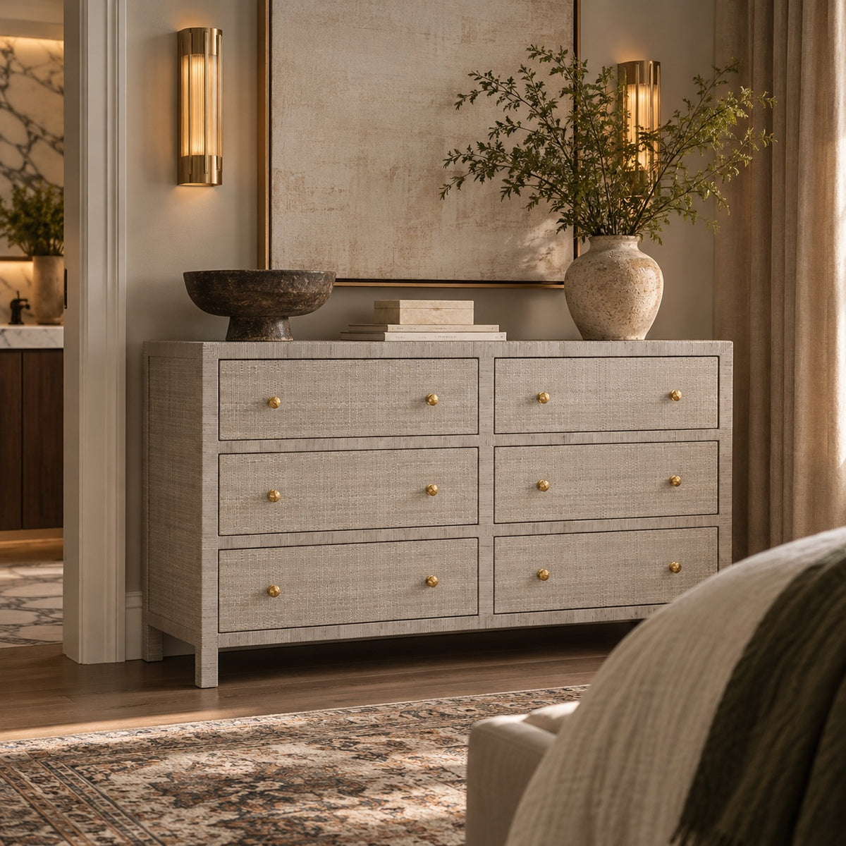 Isla Dresser French Gray Peeled Rattan