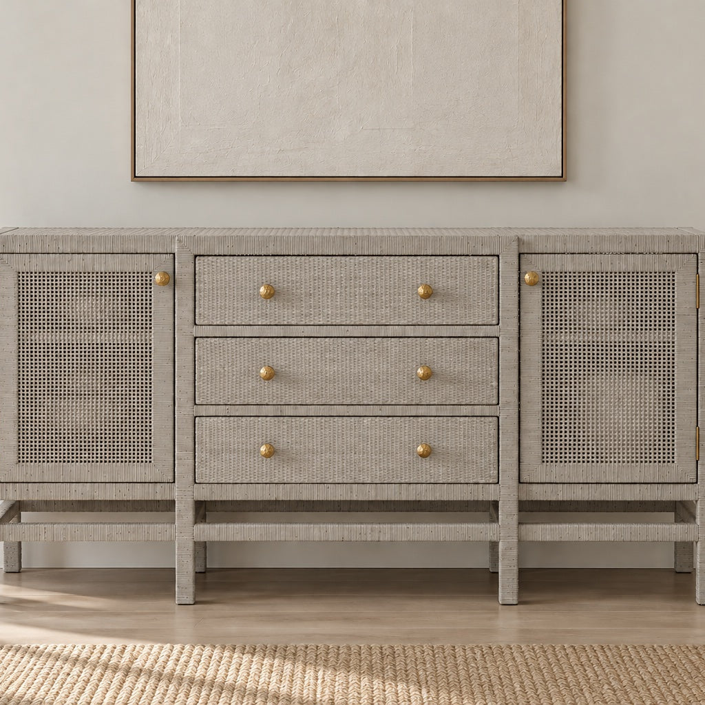Isla Deep Drawer Buffet French Gray Peeled Rattan