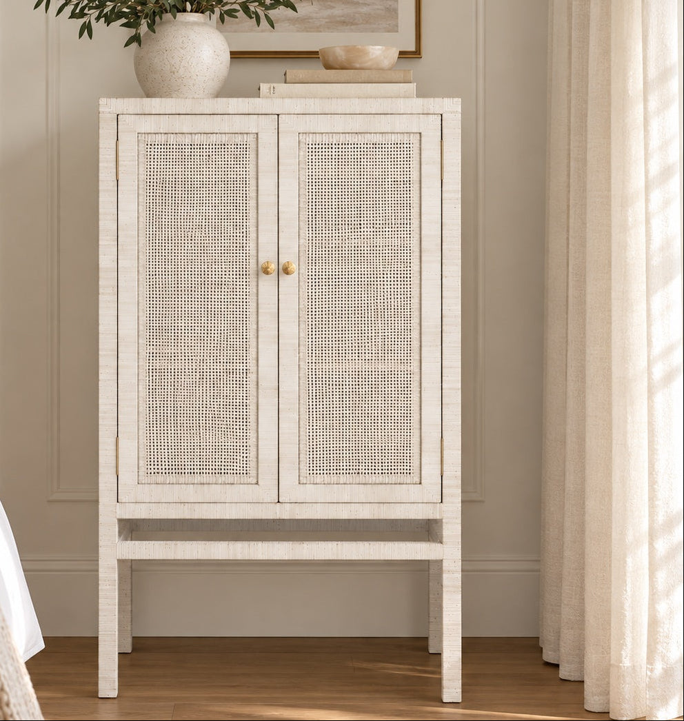 Isla Standing Cabinet White Peeled Rattan
