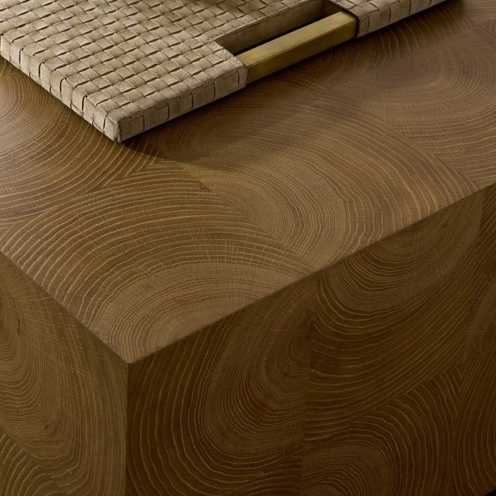 Wooden surface with a woven mat on top